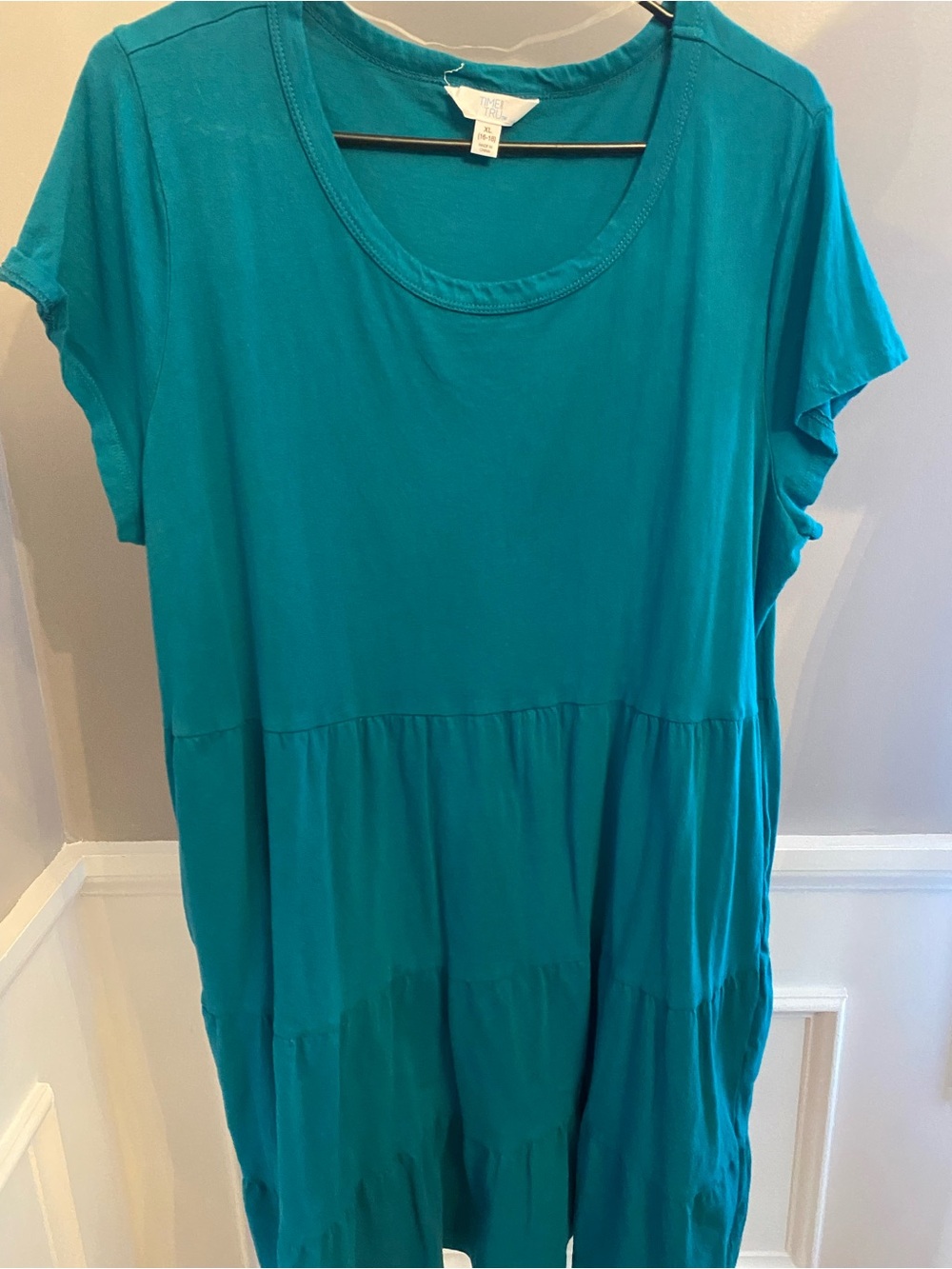 Time and Tru Teal Short-Sleeve Tiered Dress